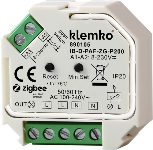 KLEMKO IB-D-PAF-ZG-P200 - Inbouw dimmer Zigbee faseafsnijding, 1-200W CT á 1 PCE