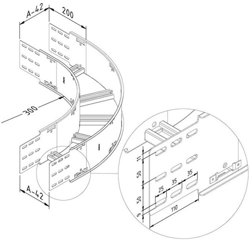 CLF200-B90-0400-UG Horizontale bocht CLF200 h=200mm, b=400mm, 90°, ultra galva-1