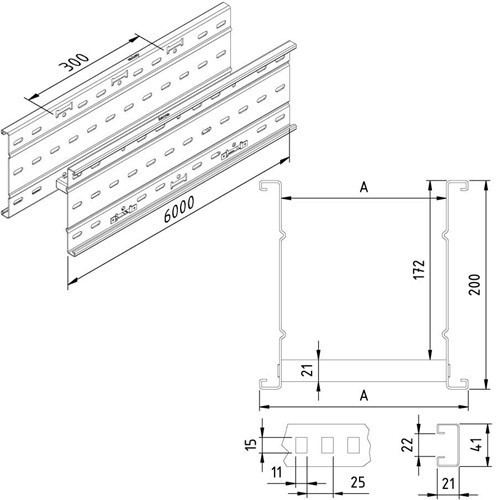 CLF200-0800-20-6UG Ladderbaan h=200mm, b=800mm, l=6000mm, ultra galva ...